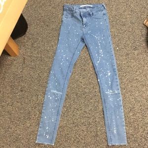 Zara ripped denim jeans with paint splatter design